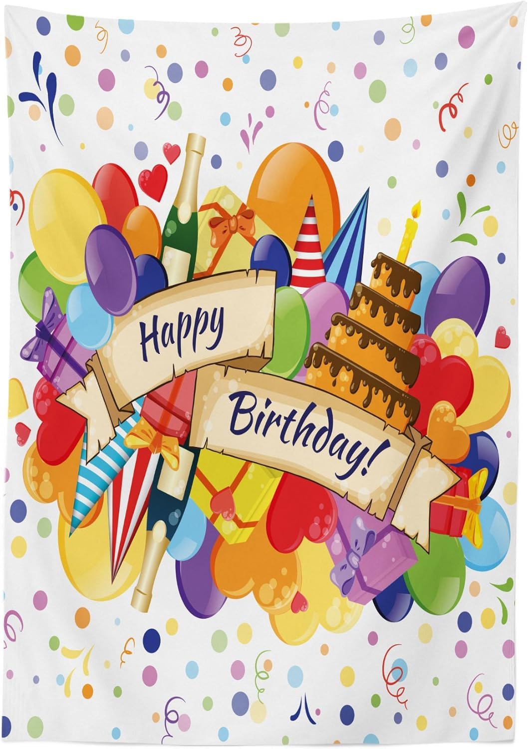 Mantel Mesa Rectangular Torta de Cumpleaños, Manteles Antimanchas Fiesta de Cumpleaños, 3D Impresión Mantel Impermeable Lavable para Cocina Salón Comedor, 140x300 cm Q/P3690