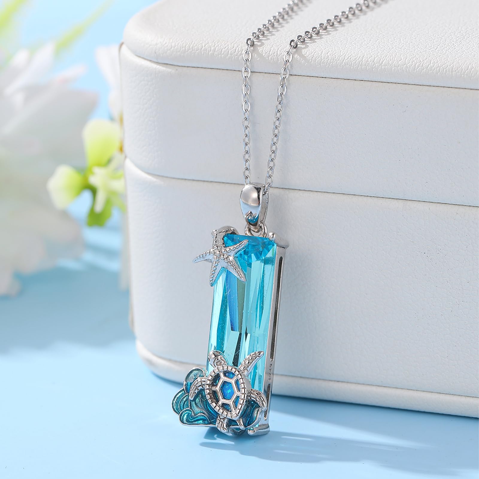AENEAS Collar de tortuga para mujer, plata de ley 925, cristal azul, estrella de mar, regalo de joyería para mujeres, amantes del mar, esposa, les encanta