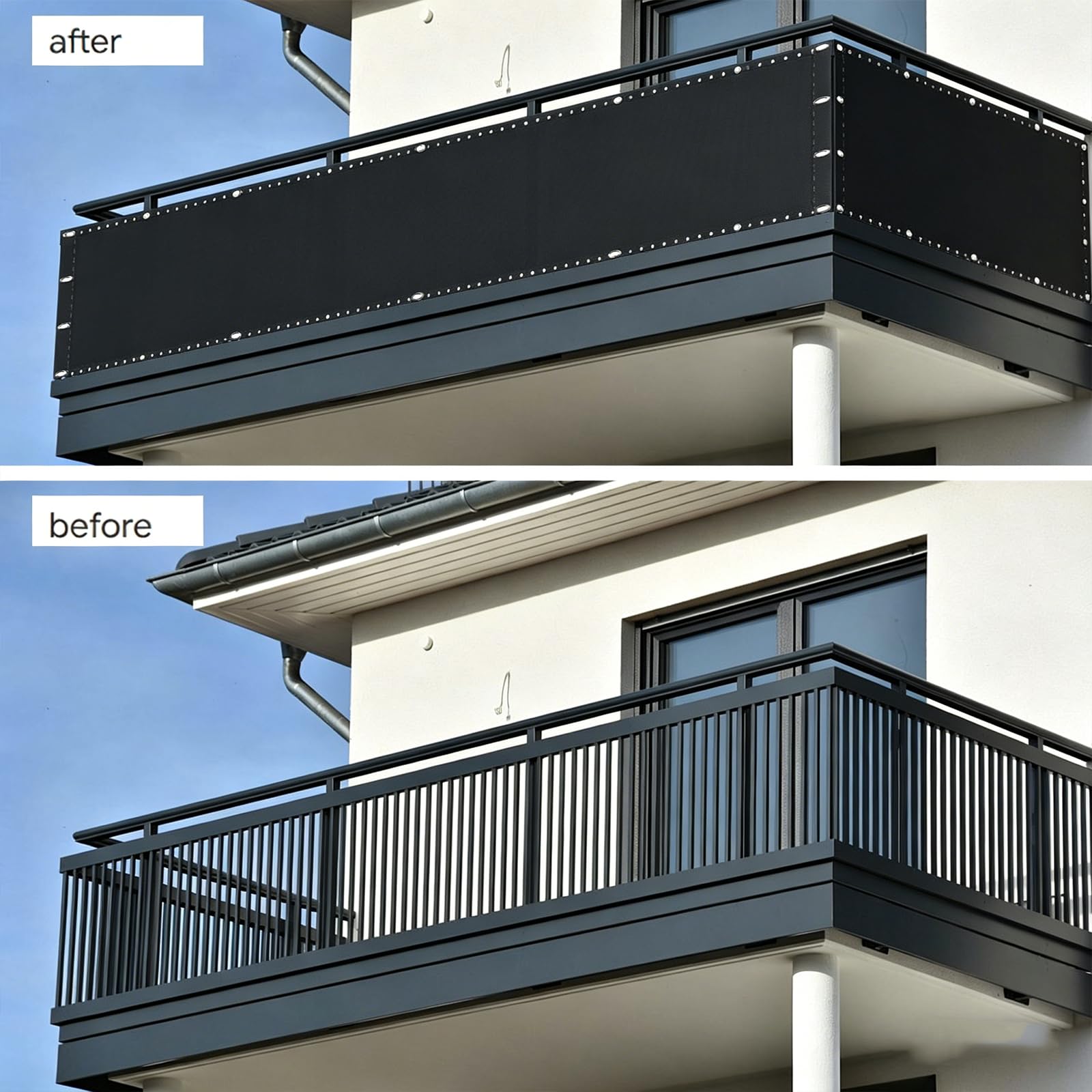 Brise Vue Balcon 60 x 275 cm UV, Résistant Aux Intempéries, Résistant à La Déchirure Clôture Jardin Extérieure avec Œillets, Cordons pour Terrasse, Noir