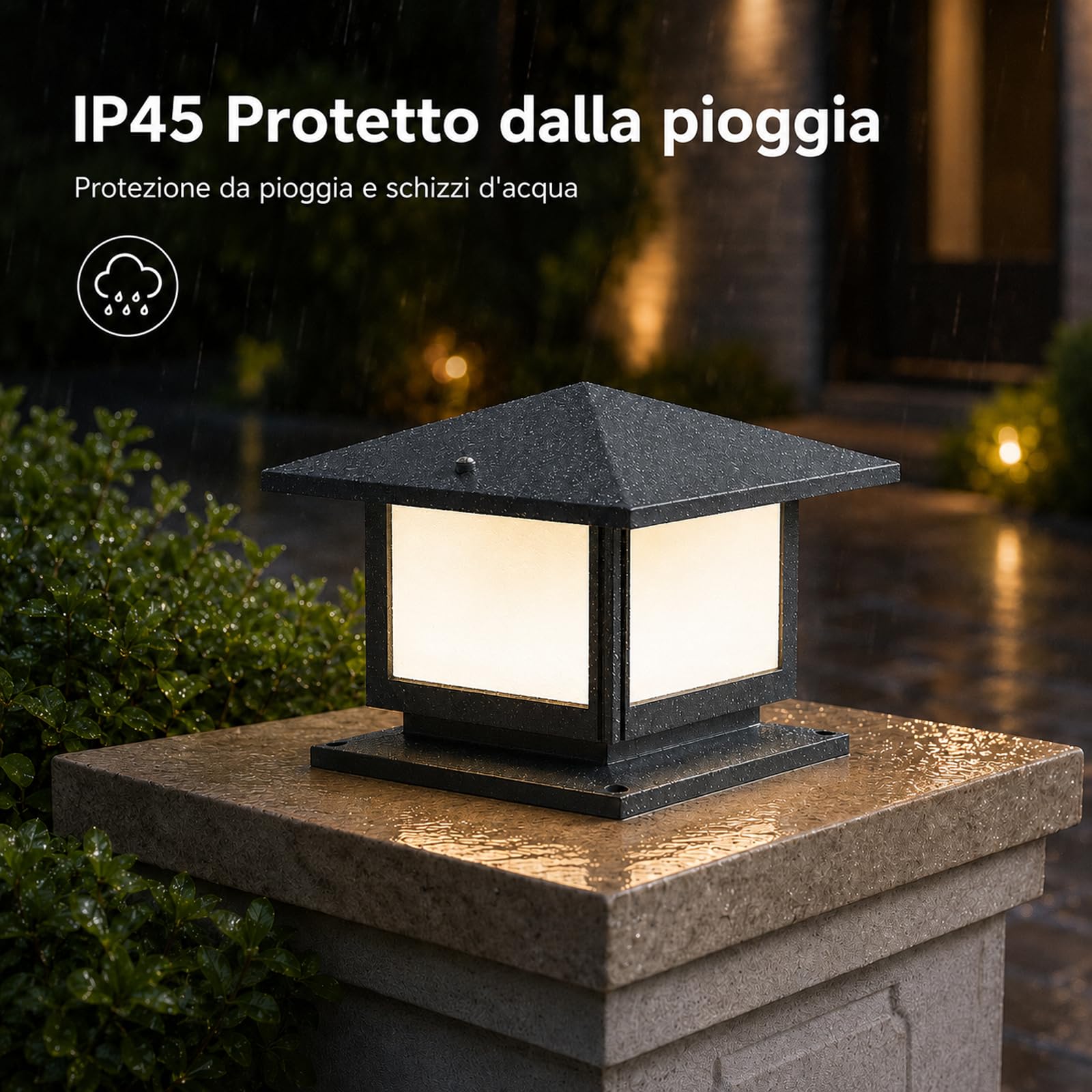Lampione da Giardino Esterno E27 con Lampadina LED 12W Inclusa, 3 Colori 3000K/4500K/6000K, Lampioncino da Esterno in Alluminio IP45, per Vialetto Patio Terrazza, Grigio
