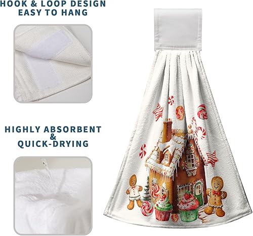 Miniatura 4 de Juego de 2 toallas de cocina colgantes de hombre de jengibre navideño, con lazo para colgar, toallas de cocina suaves y absorbentes con lazo para