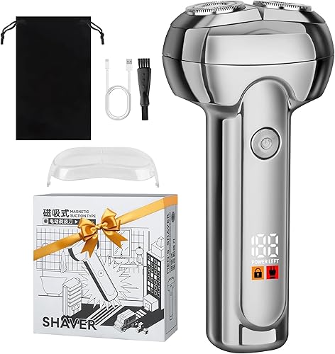 RUIM Maquinilla de afeitar eléctrica para hombres, afeitadora rotativa húmeda y seca, recortadora de barba impermeable con dos cuchillas y carga