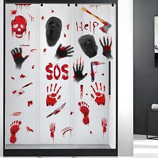 Bloody Stickers Halloween Window Clings: Peel and Stick Scary Handprint Footprint Decorations Wall Decals for Glass Doors & Classroom Parties - Halloween Decor Lovers