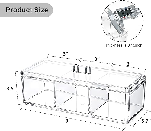 Miniatura 2 de Qtip - Dispensador de bolas de algodón y hisopos con tapa, acrílico transparente, 3 compartimentos, recipientes de baño, organizador de almohadilla