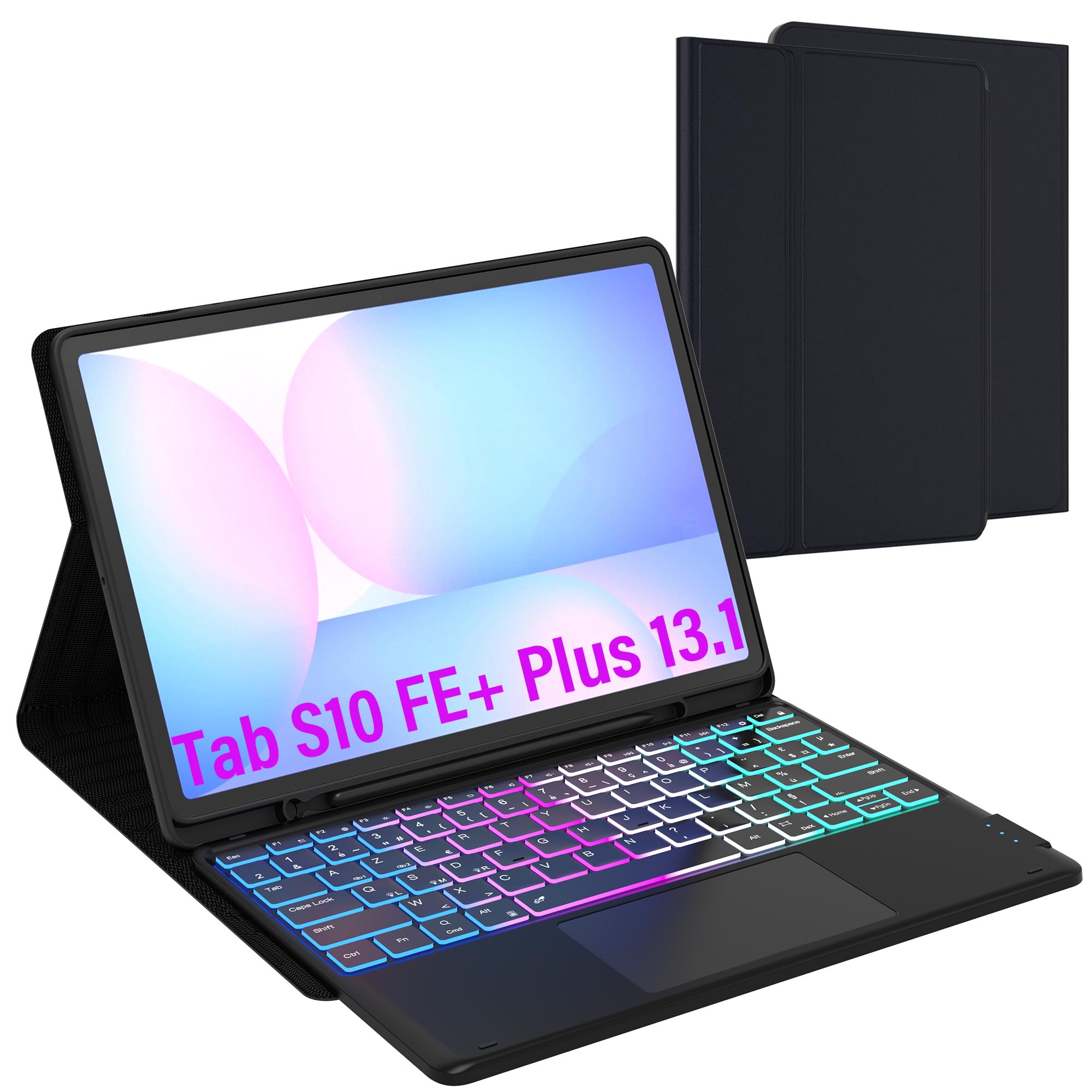 Cover per tastiera per Samsung Galaxy Tab S10 FE+ Plus 13.1": tastiera retrattile a 3 zone 7 colori per Galaxy Tab S10 FE+ 5G 2025 - Tastiere Azerty francese senza fili rimovibile con supporto per