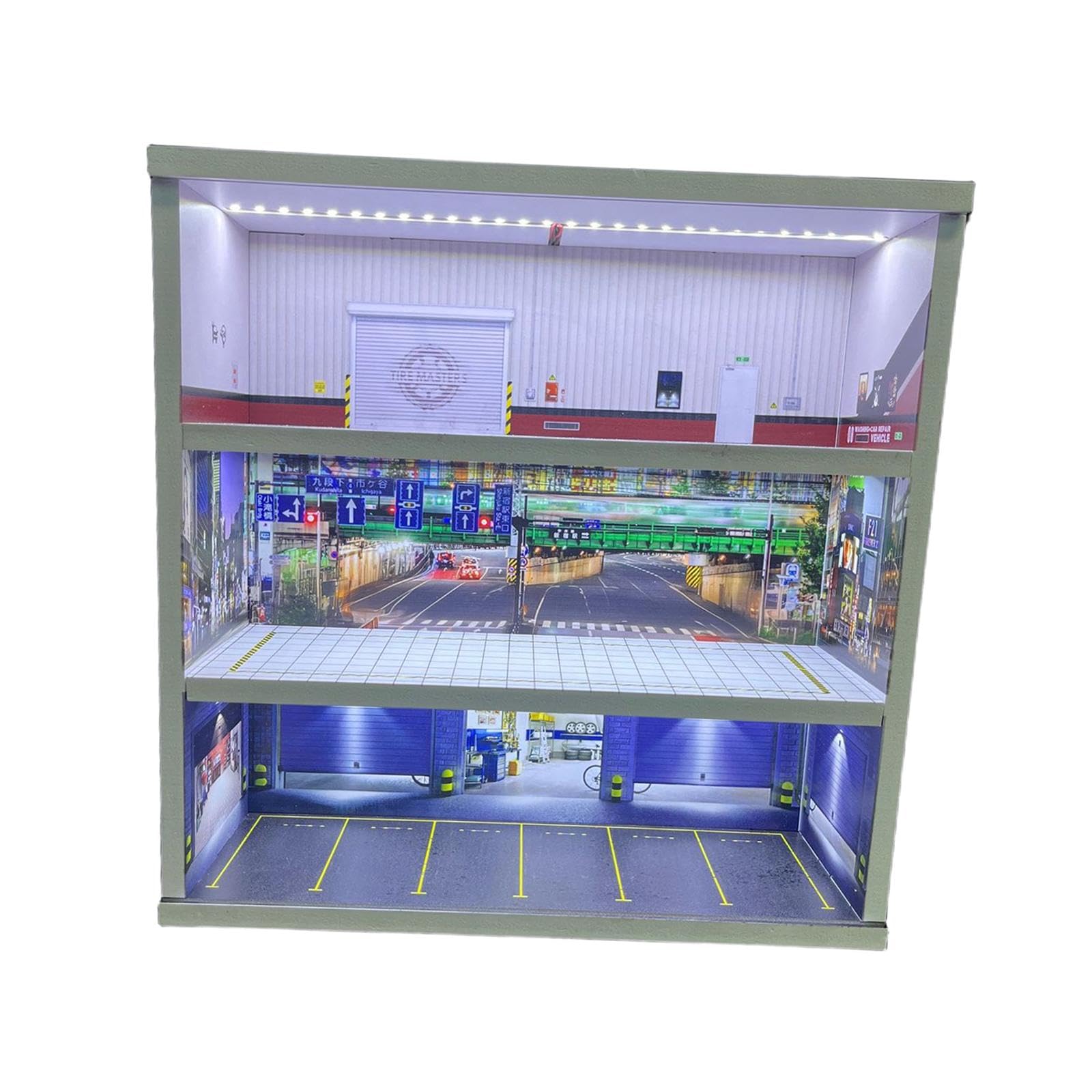 Vitrine für Modellautos, Dioramen, Garagendekorationen, Mikrolandschaften, Acryl mit Beleuchtung, Geeignet für Sammler, Style D