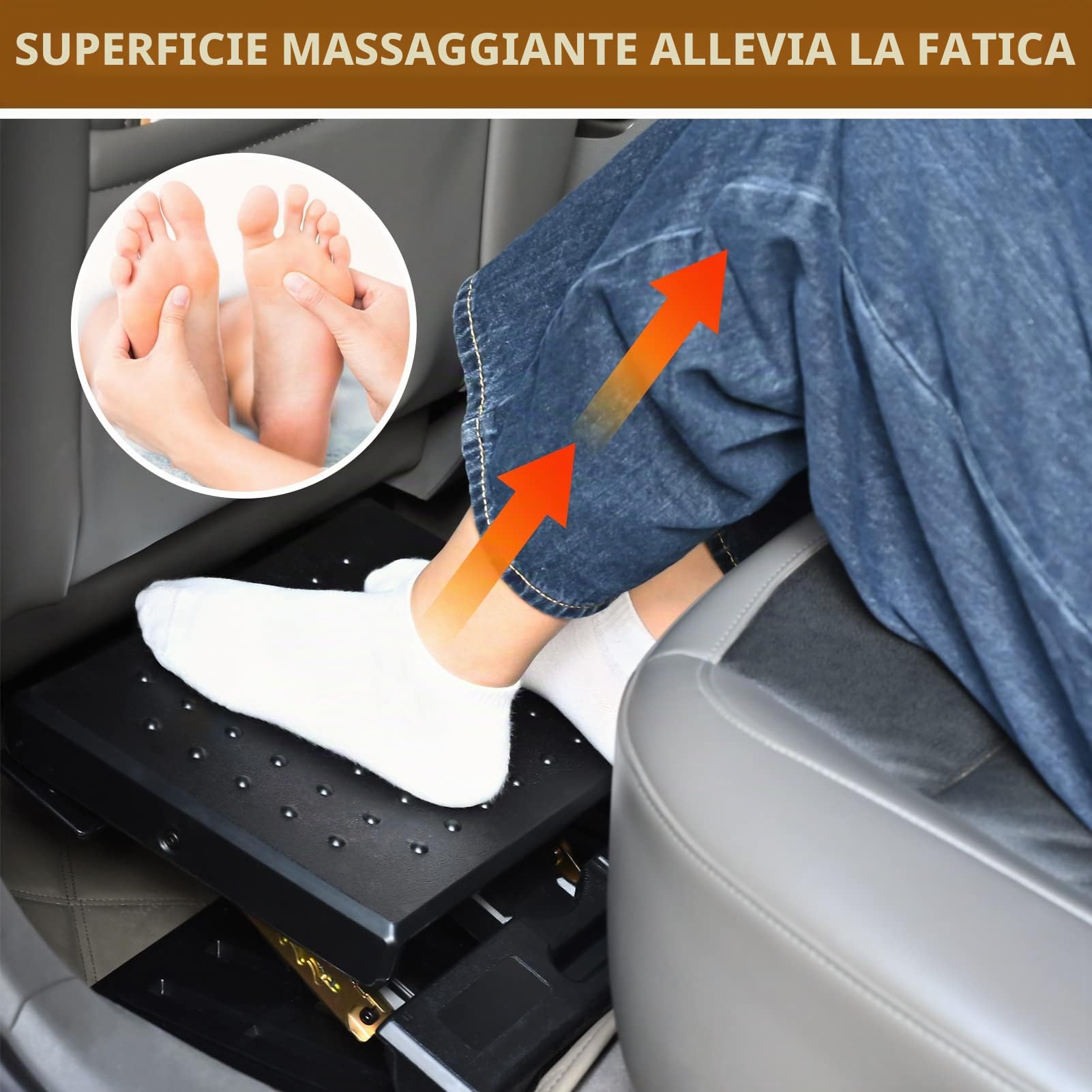Poggiapiedi da Scrivania, Poggiapiedi Regolabile Ergonomico Da Scrivania con Funzione di Massaggio, 4 Regolabili in Altezza e Angolo, Antiscivolo per Ufficio e Casa