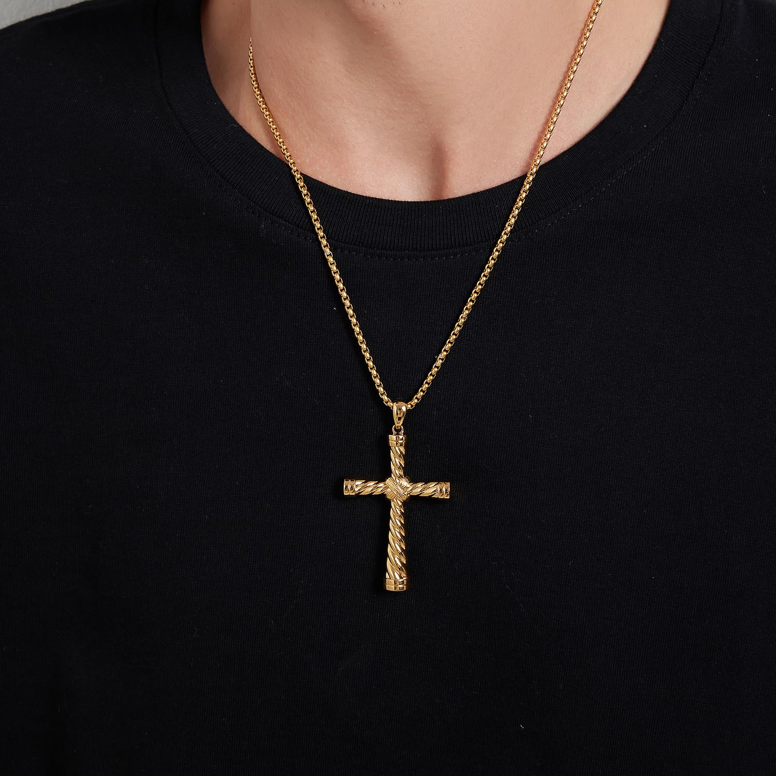 jiamiaoi Collar Cruz Colgante Cruz De Acero Inoxidable Hipoalergénico Para Hombre Femme, Cadena Hombre Plata,Oro,Negro Color