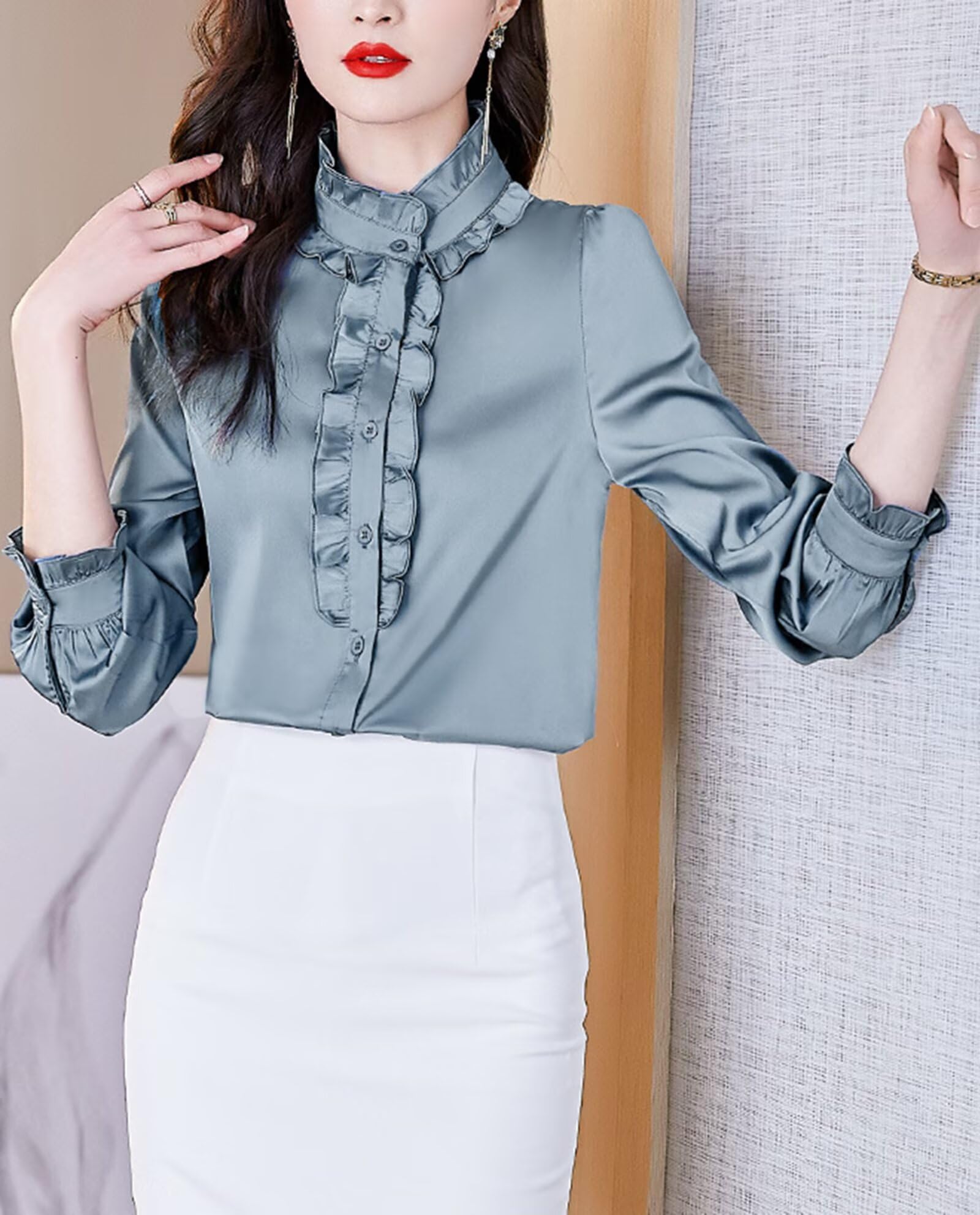 HNVAVQ Camicia Donna 100% Seta Blusa da Lavoro e Cerimonia