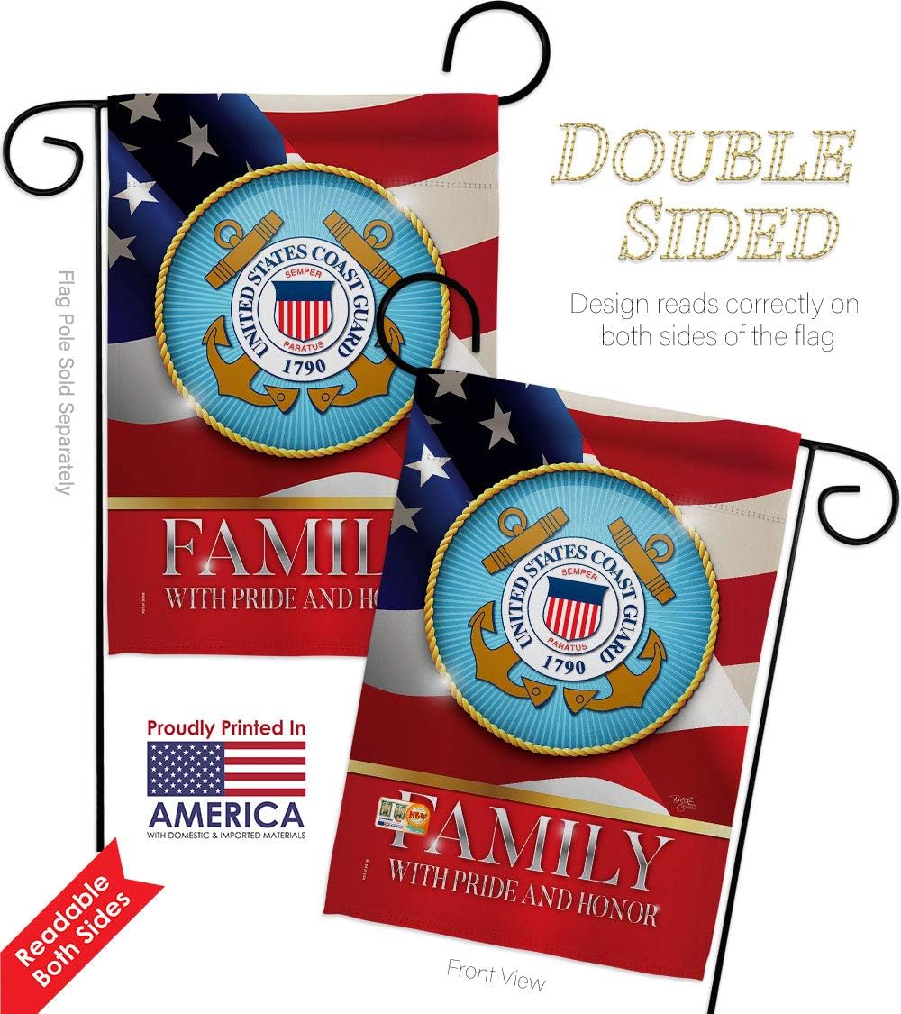 US Coast Guard Family Honor Garden Flags Pack Armed Forces USCG Semper Paratus United State American Military Veteran Retire Official USA Vintage Applique Gift Yard House Double-Sided 13 X 18.5