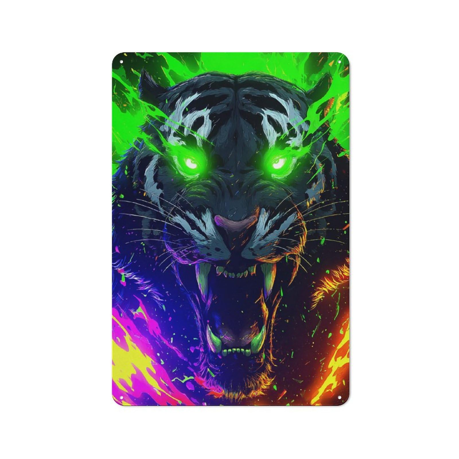 Junmoney Neon Tiger Roar Understated Decorative Metal Sign 30X20cm Featuring Study Room Decor For Workspace, Cafe, Shop Or Desk Area