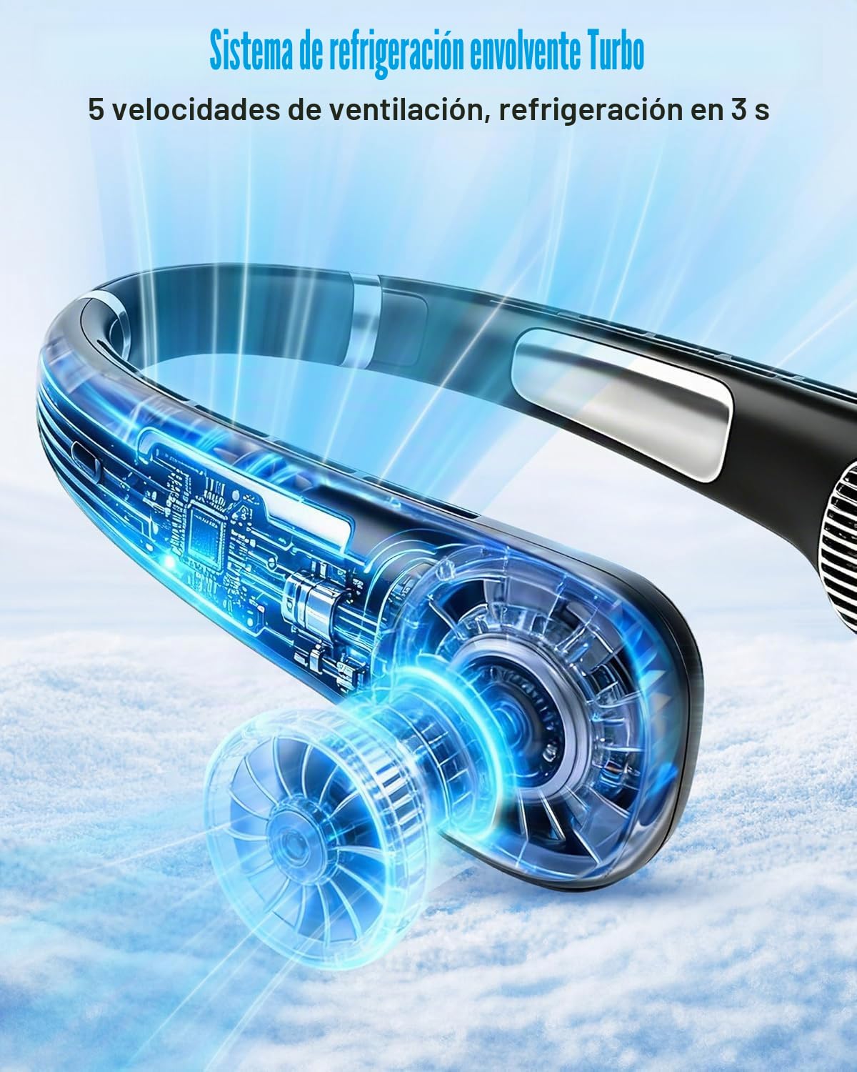 Ventilador Cuello - USB Ventilador de Cuello Portátil Silencioso con Batería Recargable, Potente Collar Ventilador de Pescoco con Agua, Auriculares Ventilador Colgante Cuello, Ligero Personal Neck Fan