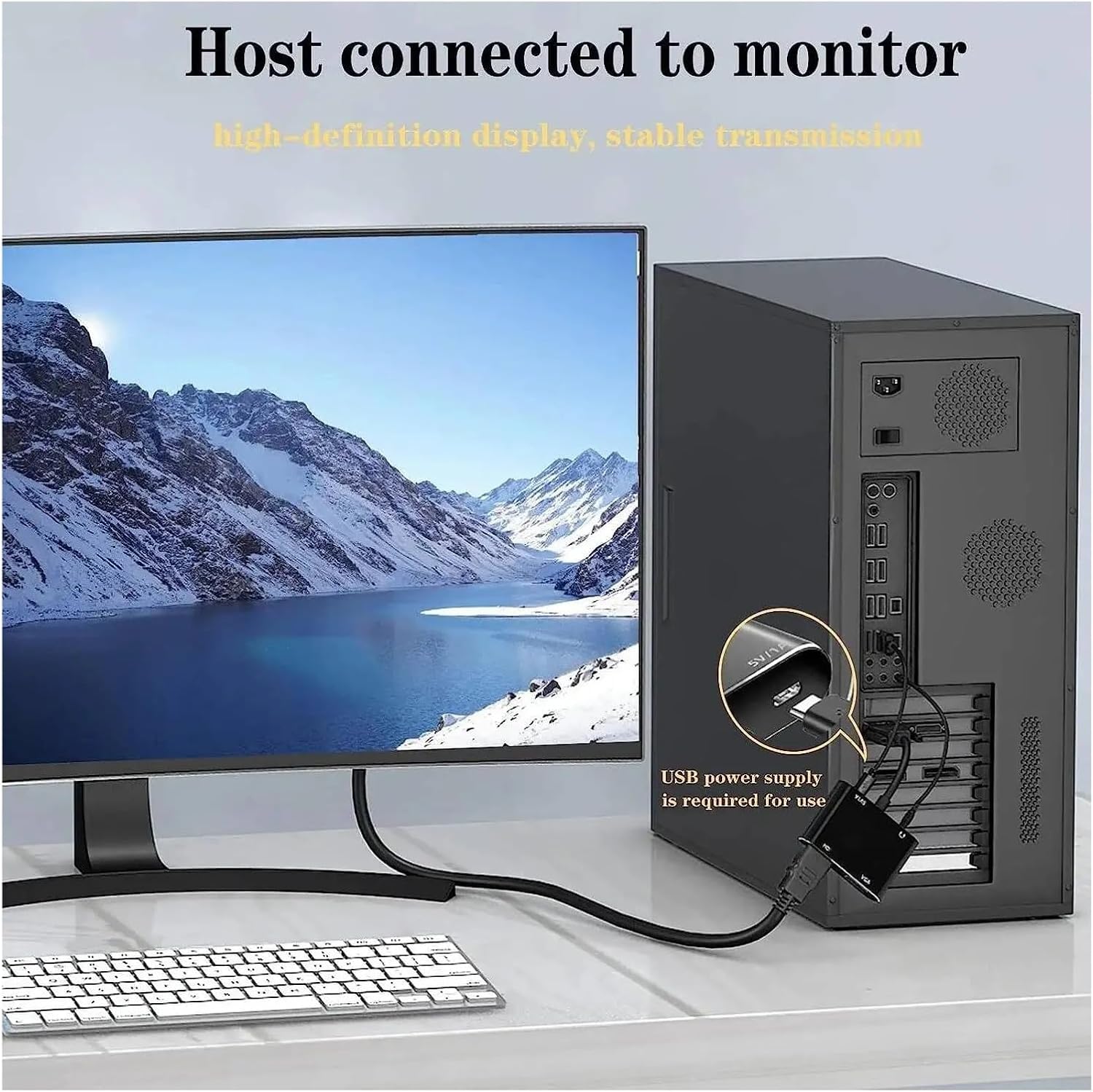 3.5mm Audio and VGA to HDMI-Compatible + Dual Monitor 1-in 2-Out Display Adapter,Compatible for Laptop Desktop PC