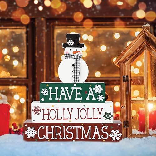Miniatura 7 de 4 piezas de decoración de Navidad para interiores, letrero de muñeco de nieve de madera para mesa, centros de mesa, bloque de mesa de Navidad y