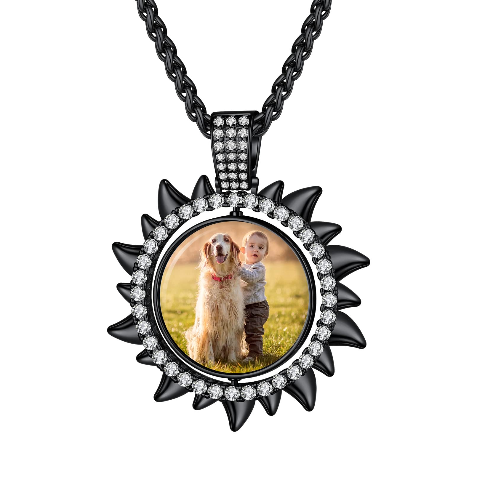Custom4U Picture Necklace Personalized Photo Circle Chain for Men Women