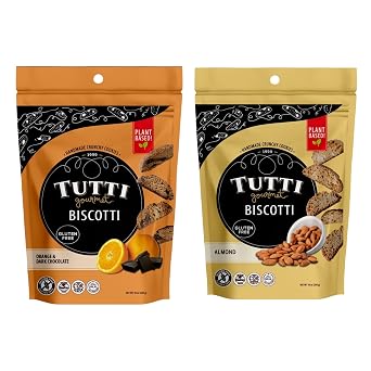 Tutti Gourmet Gluten Free Orange Chocolate & Almond Biscotti, 9.9 oz 283g Resealable Cookie Bag Vegan, Halal, Dairy-Free Handcrafted Italian Snacks
