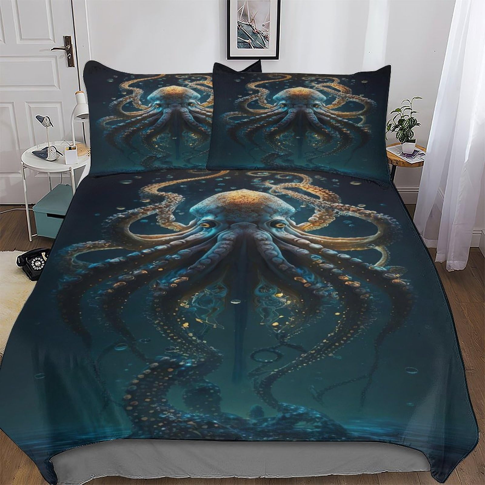 Housse de couette poulpe 220x240 cm avec taies d'oreiller en microfibre parure de lit 3d