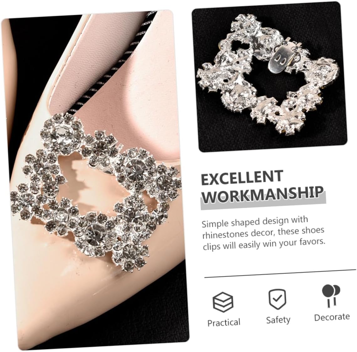 Holibanna 4pairs Rhinestone Shoe Clips Removable Buckles for Wedding Party Shoes Sparkling Embellishments for High Heels Flats Boots More Stylish Accessory for Women Girls