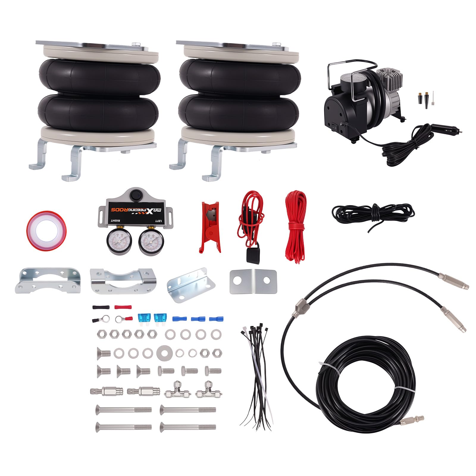 maXpeedingrods 2x Kit Suspension Pneumatique pour Nissan, pour Opel | pour Renault, 12V 150W Compresseur, Utilitaire, 11m Tuyau, Double ManomèTre