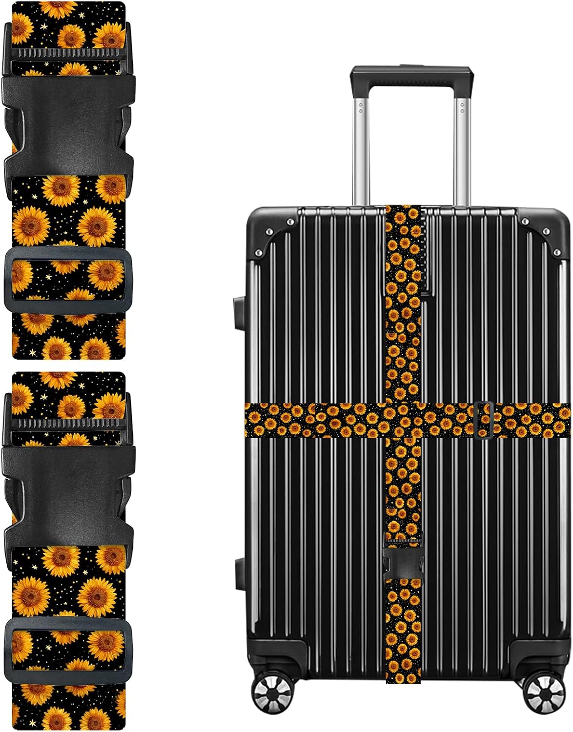 Nuxovilar Luggage Straps of 2 Set with Bright Sunflower Pattern, Durable Material 1.96 * 70.86 Inches for Suitcases, Travel Essentials for 22-28 Inch Luggage, Great for Summer Trips, Getaways