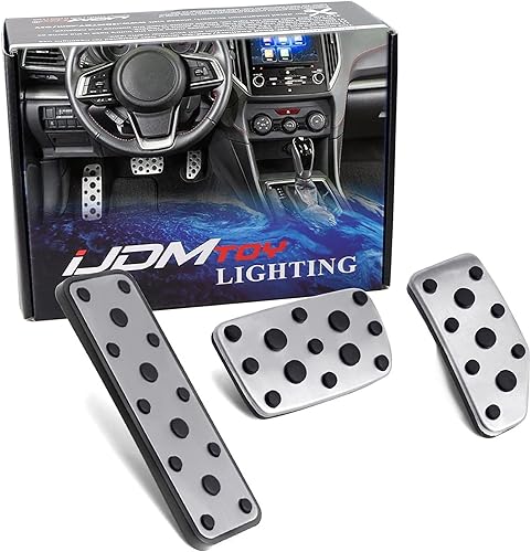 iJDMTOY Juego de 3 fundas de pedal de embrague de aluminio plateado de ajuste directo, compatible con Subaru Impreza Forester Outback Crosstrek XV