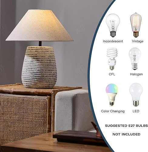 Miniatura 4 de Lámpara de mesa blanca de granja, moderna lámpara de mesa de cerámica hecha a mano, lámpara de mesa rústica del suroeste con pantalla de tambor de