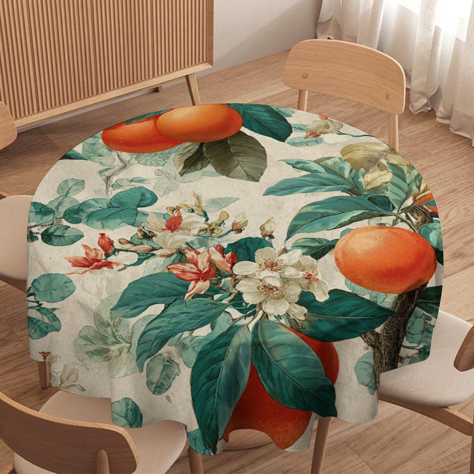 LUYYSKY Beautiful Vintage Fruit Oranges Waterproof Round Tablecloth Modern Art William Morris Botanical Floral Oranges Pattern Washable Table Cover for Kitchen-127 Wx127 L cm