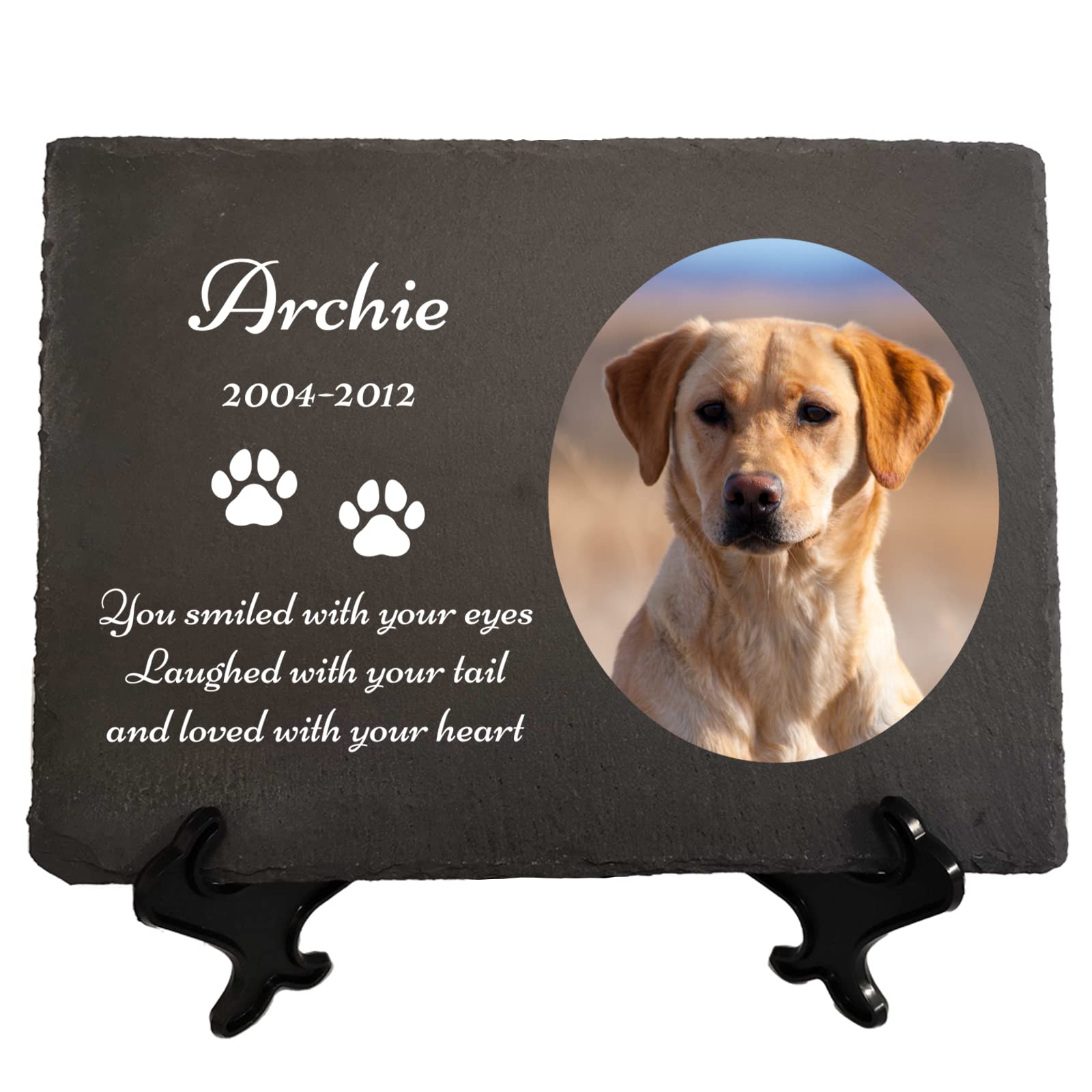 Extra Large 29cm x 20cm Personalised Pet Memorial Photo and Memory Slate Plaque with Optional Stand
