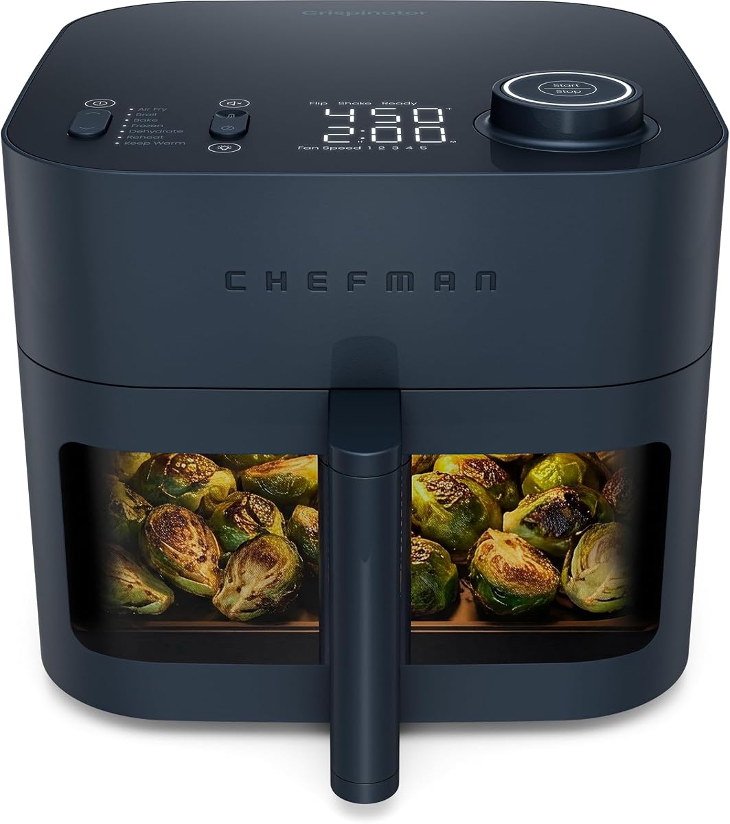 Crispinator Air Fryer 7-in-1 with 8 Qt Capacity, 450°F Max Temp & TurboFry Pro Technology for Fast, Even Results, Bake, Broil, Dehydrate, Viewing Window, Nonstick Ceramic-Coated Basket