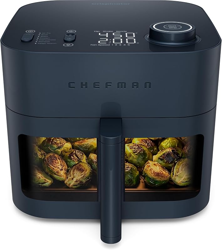 Crispinator Air Fryer 7-in-1 with 8 Qt Capacity, 450°F Max Temp & TurboFry Pro Technology for Fast, Even Results, Bake, Broil, Dehydrate, Viewing Window, Nonstick Ceramic-Coated Basket