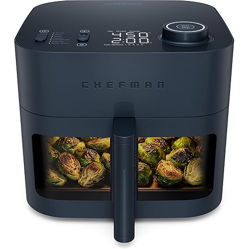 Chefman Crispinator Air Fryer 7-in-1 with 8 Qt Capacity, 450°F Max Temp & TurboFry Pro Technology for Fast, Even Results, Bake, Broil, Dehydrate, Viewing Window, Nonstick Ceramic-Coated Basket