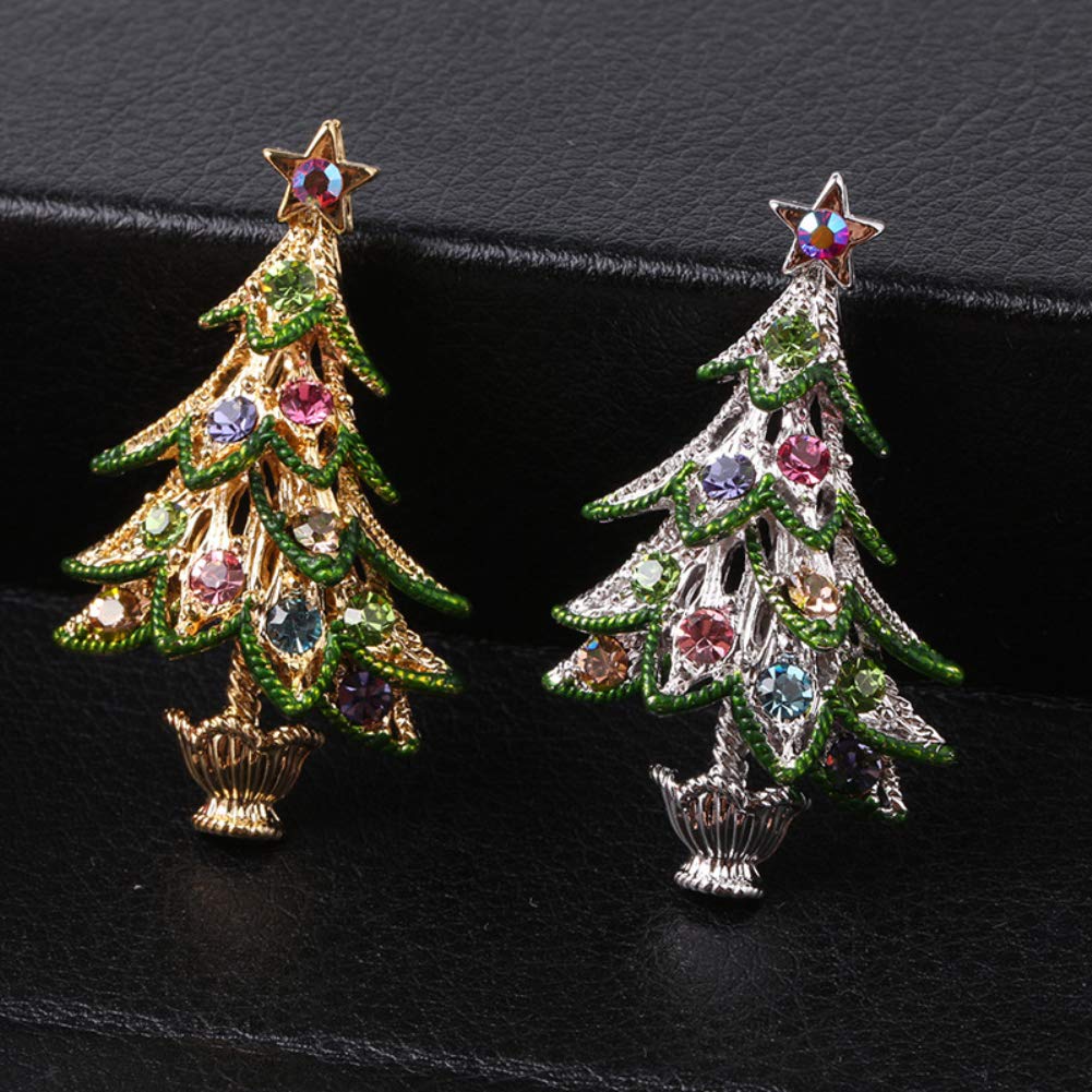 Broche Femme Arbre De Noël Strass - Accessoire Décoratif Pour Manteau, Pull, Écharpe - Cadeau Fête