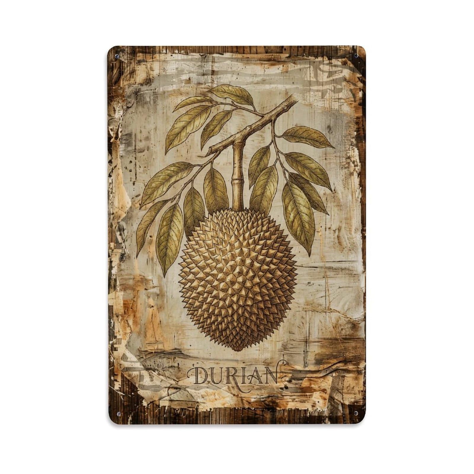 Durian Tropical Tree Vintage Metal Tin Sign Plaque Wall Decor for Cafe, Club, Garden Metal Poster 8x12Inch