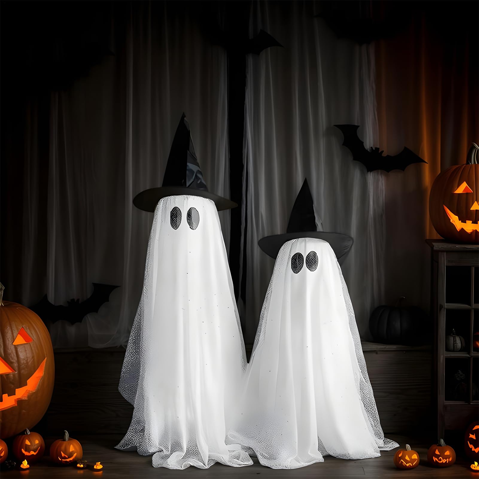 Dekoracje Duch Na Zewnątrz Halloweenowe Dekoracje z Duchami ze Światłami | Strojne Ozdoby Świąteczne do Wnętrz i Na Zewnątrz Dom Ogród Balkon Pokój