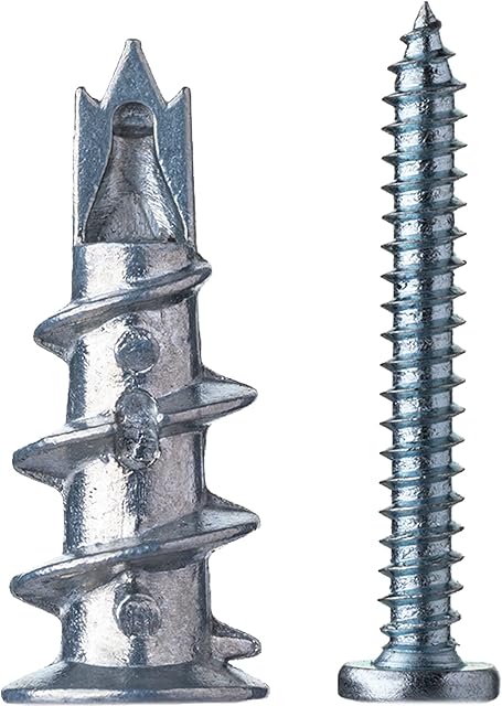 Plasterboard Fixings, Metal Self Drilling Plasterboard Screws Raw Plugs Cavity Wall, Driva Plasterboard Wall Plugs, Heavy Duty Drywall Anchors (20Pcs)