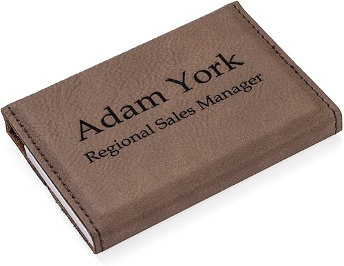 Daylor Caja de cuero marrón grabada y del titular de la tarjeta de visita del acero inoxidable personalizada personalizada