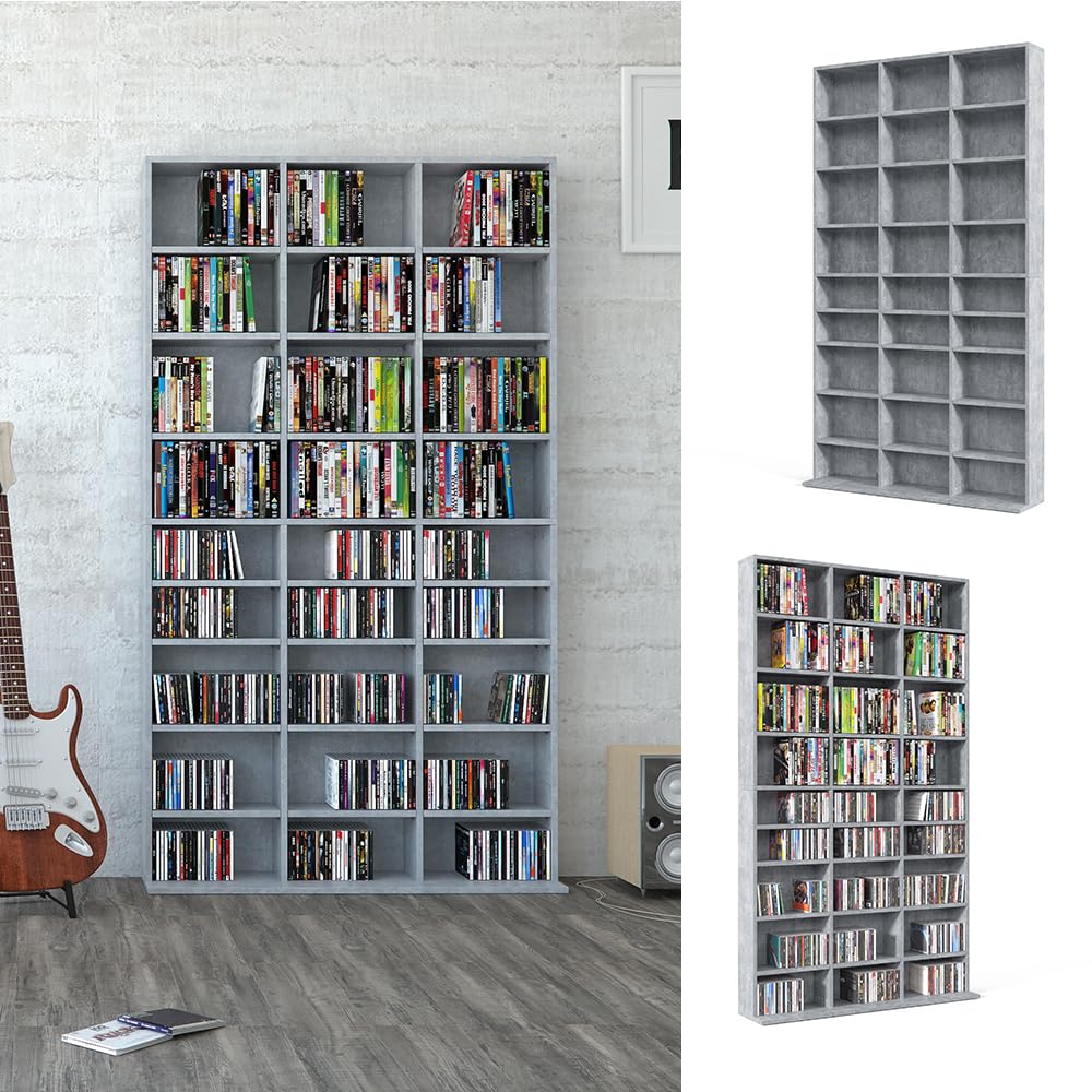 Vicco Cd-Regal Jukebox, Beton, 102 x 178 cm, zur stehenden und wandmontierbaren Medienaufbewahrung