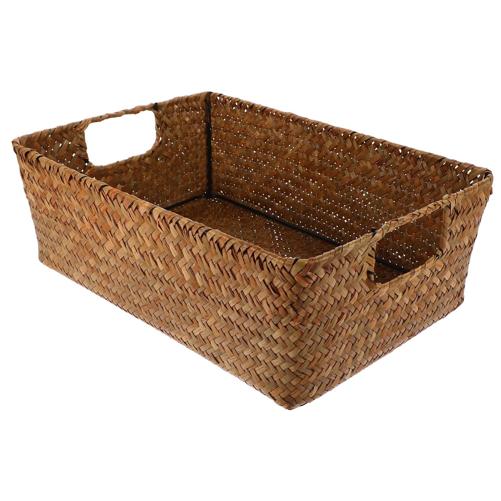 Panier de rangement bureau rectangulaire en algues pour style rétro