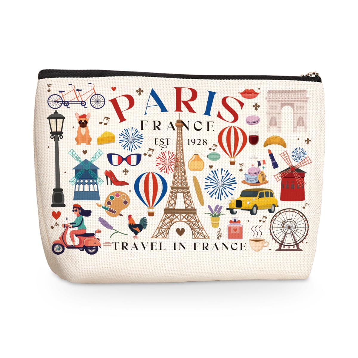 Funny Paris Travel Gifts for Women Makeup Bag France Paris Lovers Gift Birthday Mothers Day Anniversary Cosmetic Bag Travel Toiletry Bag Traveler Essentials Friendship Gifts for Girls Sister Travelers