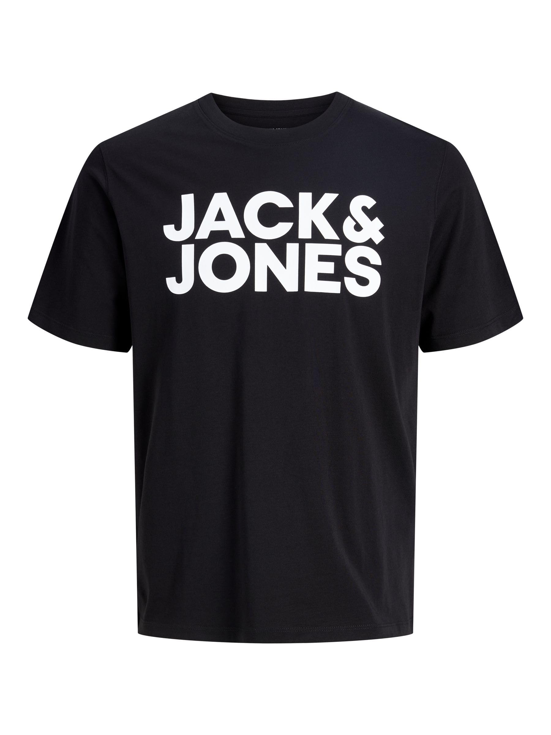 JACK & JONES Mens Jjecorp Logo Tee O-Neck Noos T-Shirt, Black/Fit: Slim/Large Print/White, L UK
