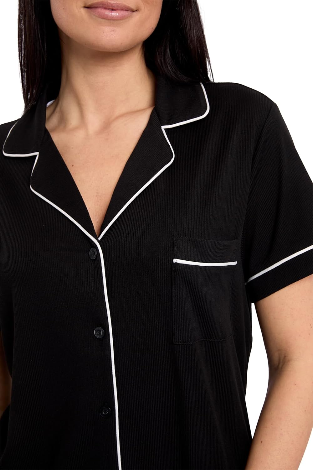 Nicole Miller New York Women's Pajamas 2 Piece Soft Ribbed Notch Collar Button Down PJ Set - Image 3