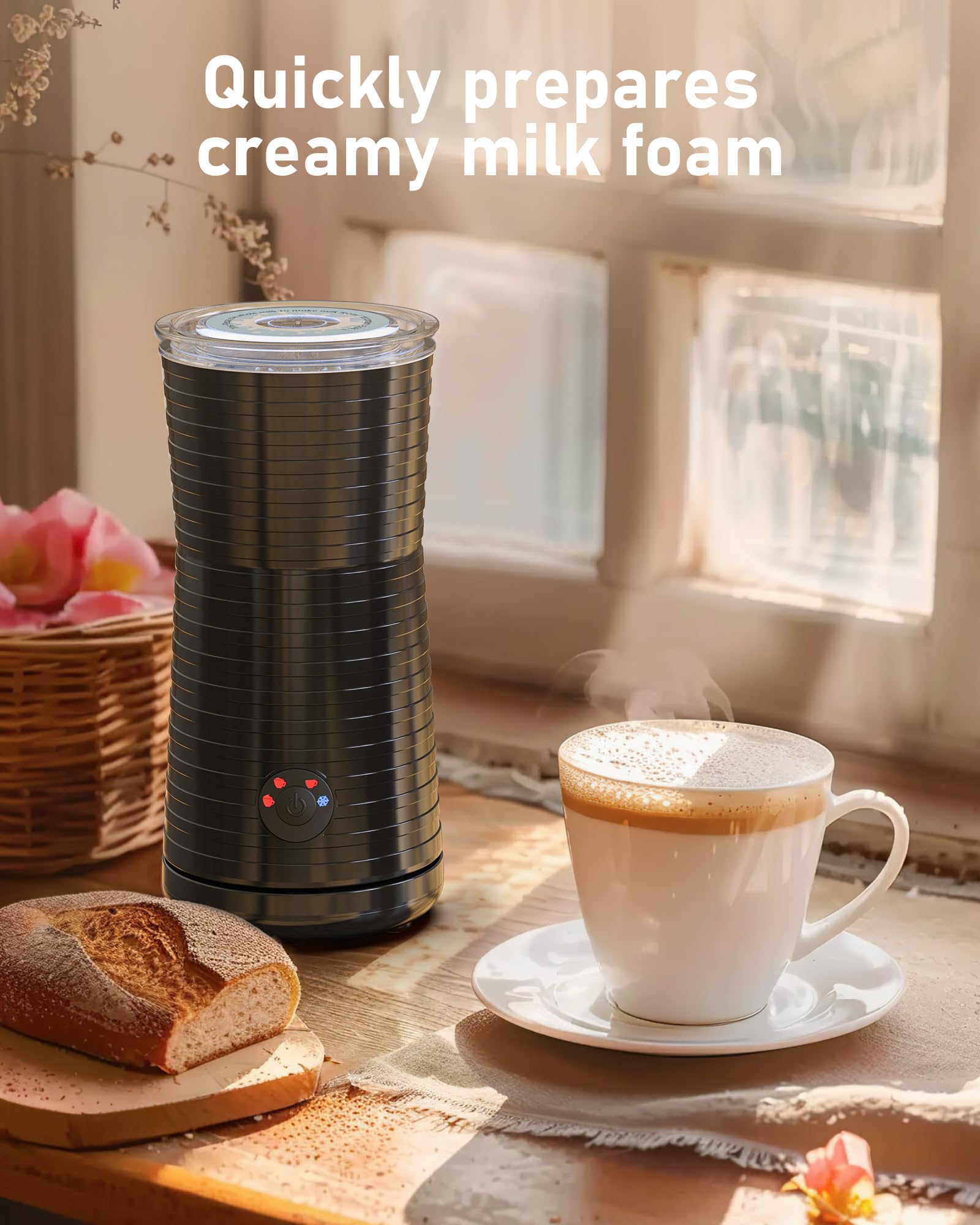 Morpilot - Espumador eléctrico de leche 4 en 1 con espuma caliente y fría y calentador de leche, emulsionador automático 400 W 240 ml para Cappuccino Macchiato Latte