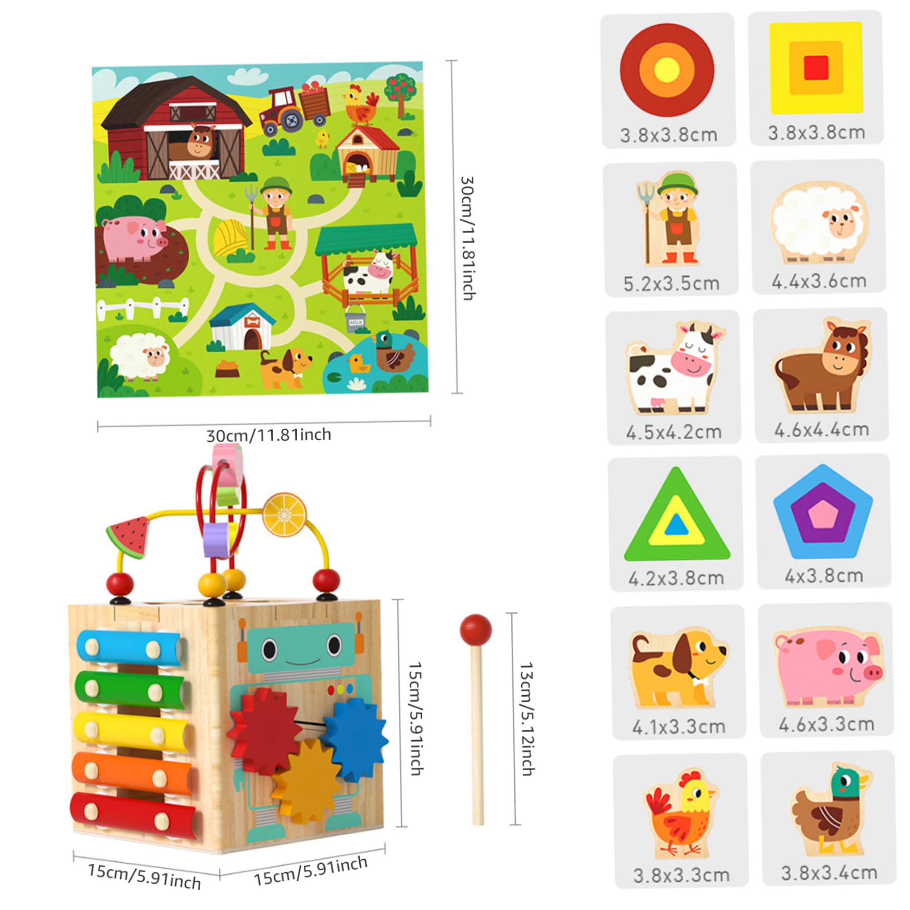 Cubo di attività in Legno Giocattoli 1 Set 6 in 1 Cubo di attività Multifunzionale per Bambini Giocattoli educativi e sensoriali per Bambini per Le Vacanze di Compleanno