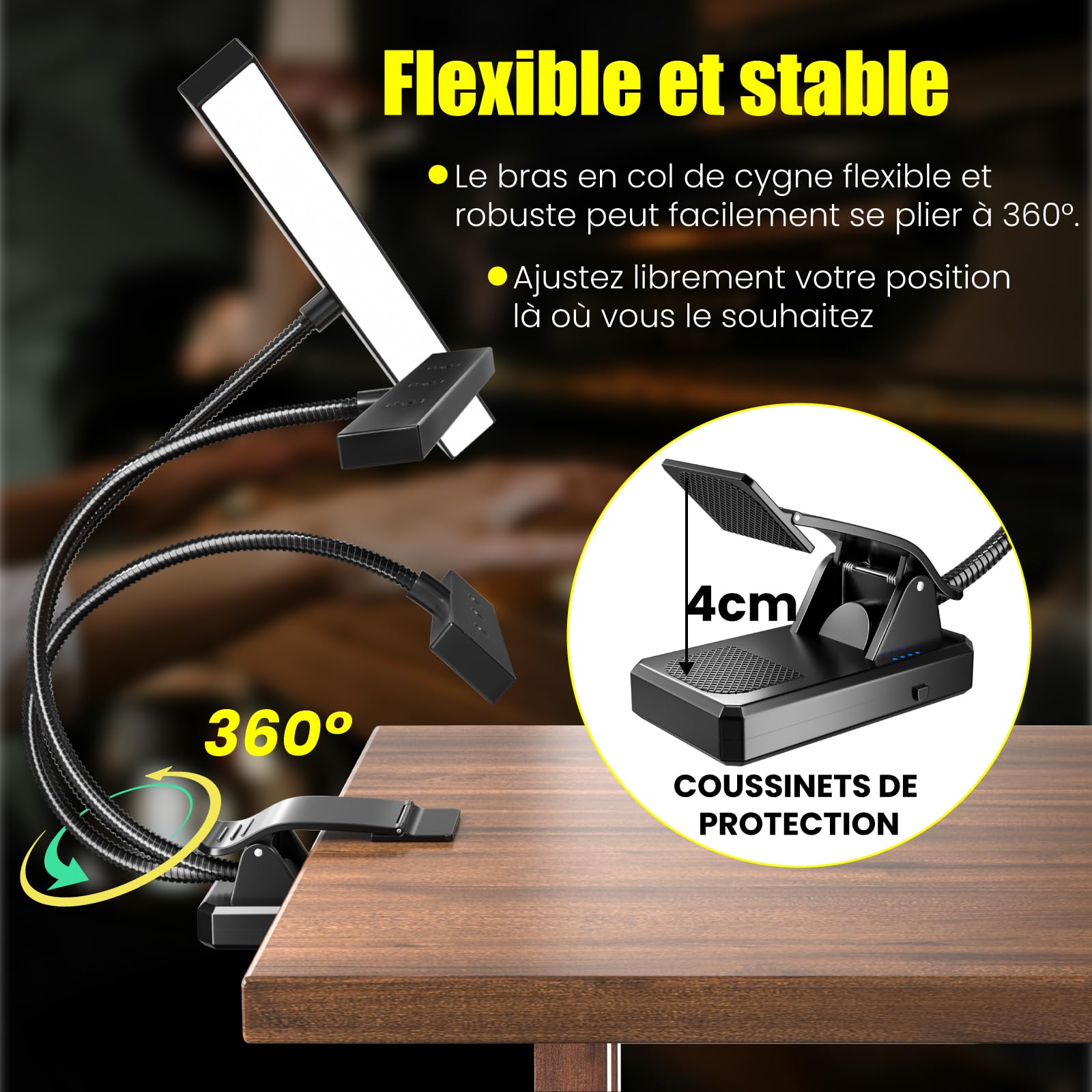 Lampe de pupitre à 30 DEL,lampe à clipser pour pupitre de musique,lumière de piano rechargeable par USB,4 couleurs et 3 luminosité,parfait pour le piano,Partitions,Guitare,artisanat