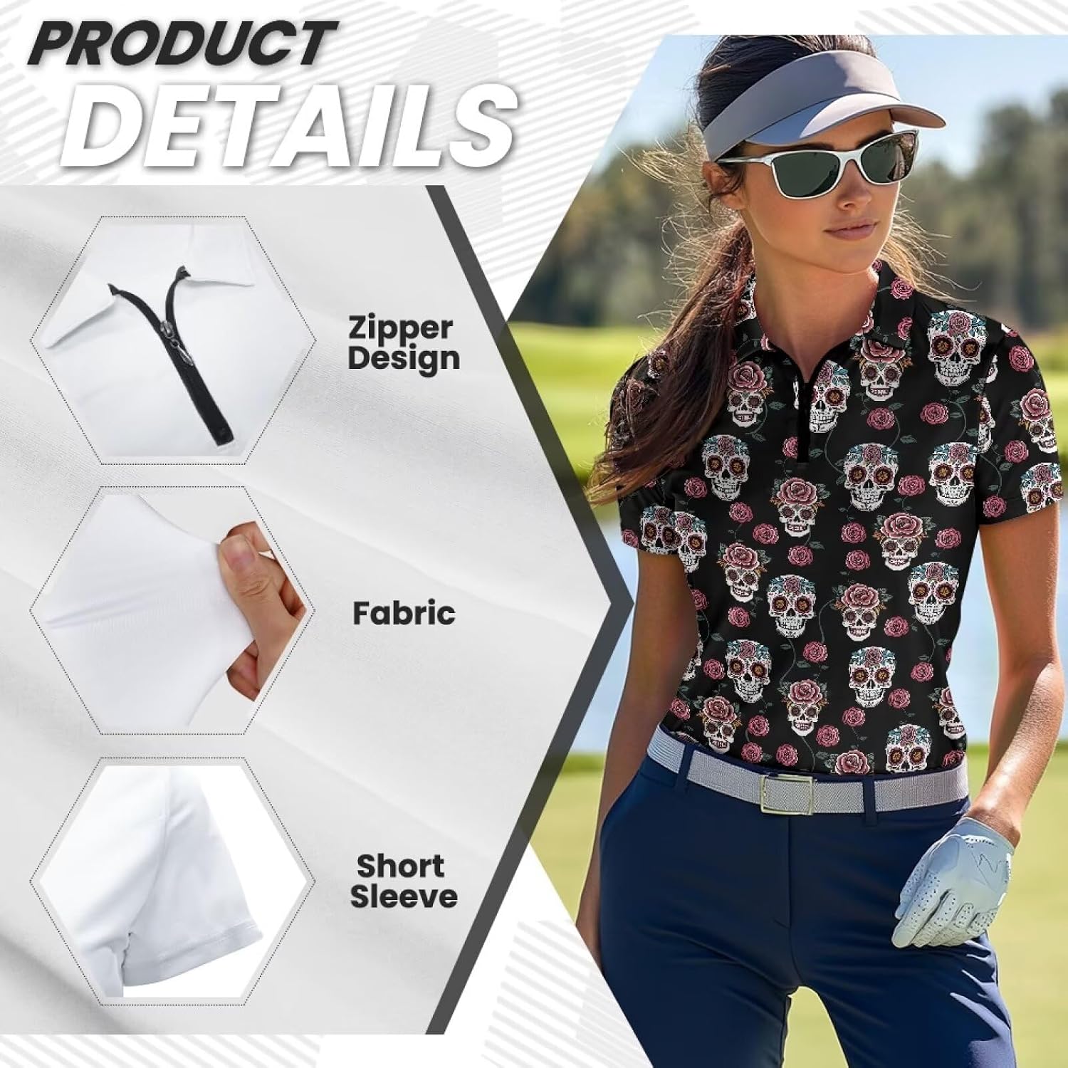 Women's Short Sleeve Golf Shirts Quarter Zip Polo Shirt Quick Dry Collared Tennis T-Shirts Hiking Athletic Tops