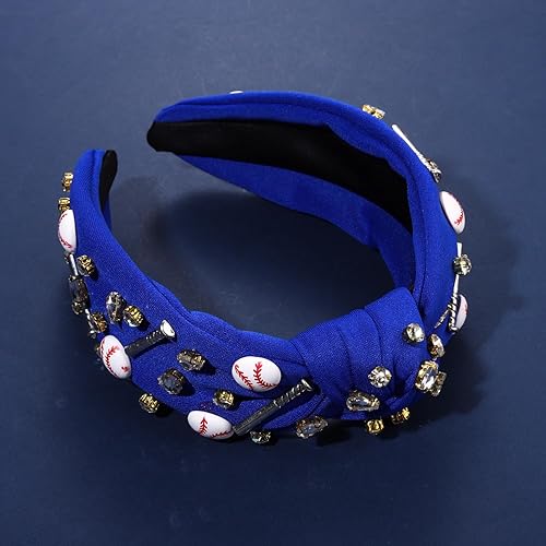 Miniatura 4 de Diadema para mujer con dijes de béisbol, diadema ancha anudada, adornos de cristal con joyas, accesorios para el día del juego, regalo divertido