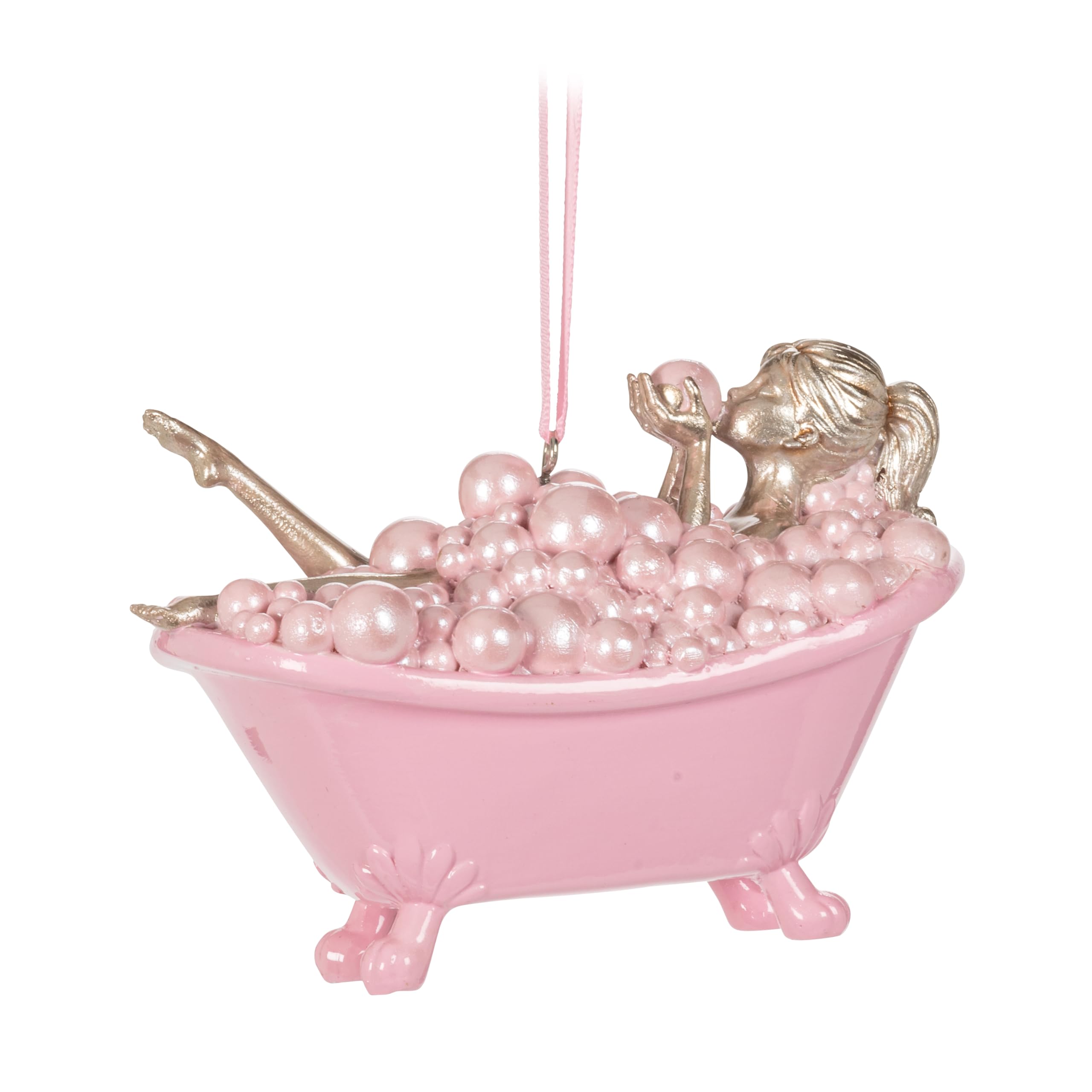 Abbott Collection Lady in Bathtub Ornament, Pink (4.5" L)