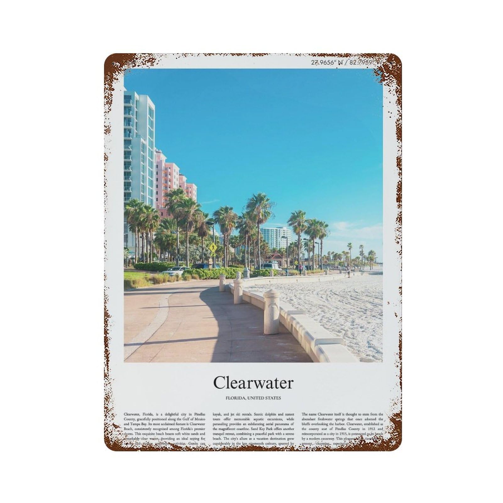 xiaoxiaoshen Clearwater Florida, United States, USA City Scenery Wall Decor Art Metal Tin Poster Modern Home Decor Art Home Bar Shop Decorations Vintage Sign 40x30cm