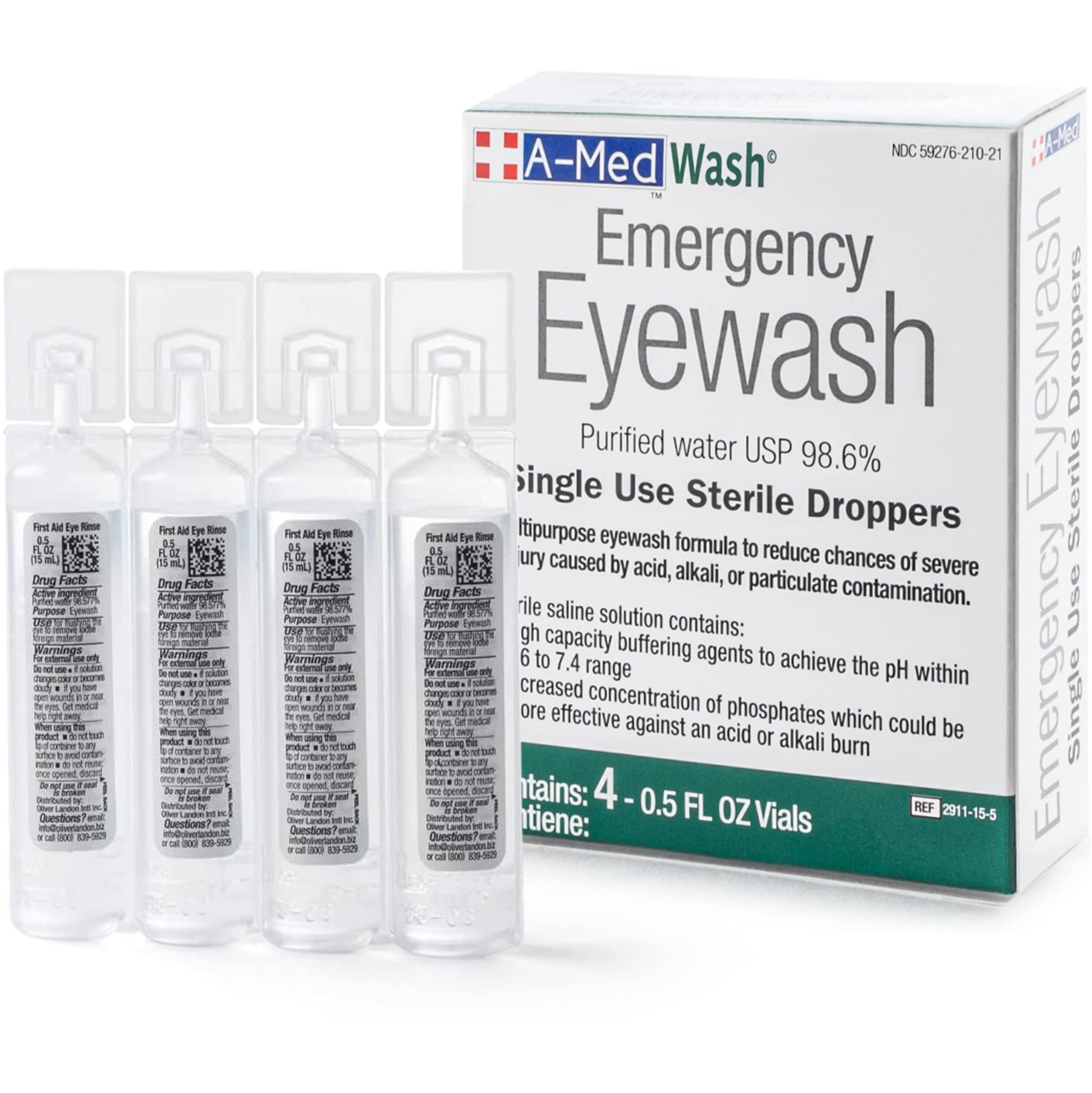 A-Med First AID Eyewash | Eye Cleansing Eyewash | OSHA Approved | Meets ANSI Standard | Set of 4 Vials