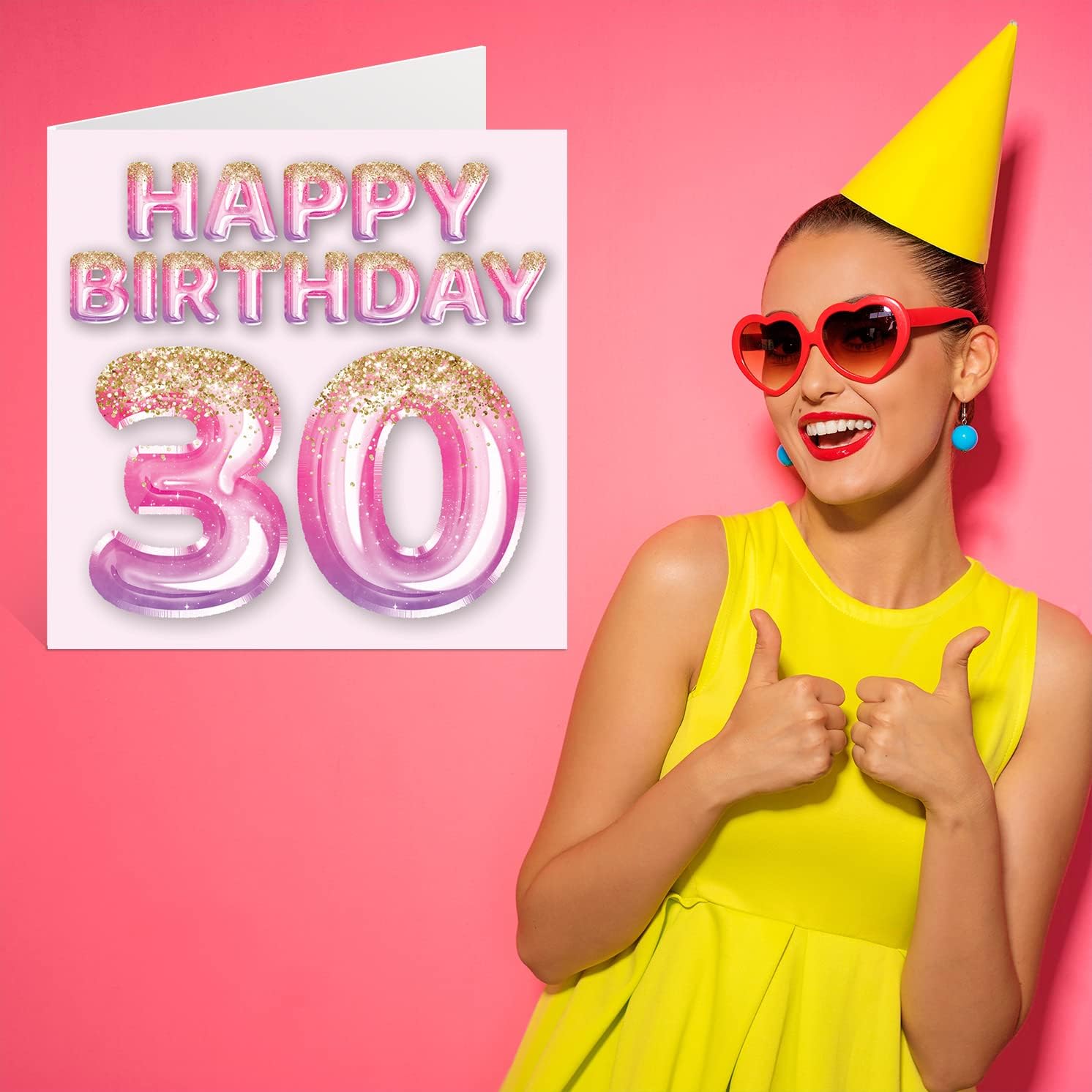 30th Birthday Card for Women - Pink & Purple Glitter Balloons - Happy Birthday Cards for 30 Year Old Woman Friend Sister Mom Auntie, 5.7 x 5.7 Inch Thirty Thirtieth Bday Greeting Cards Gift